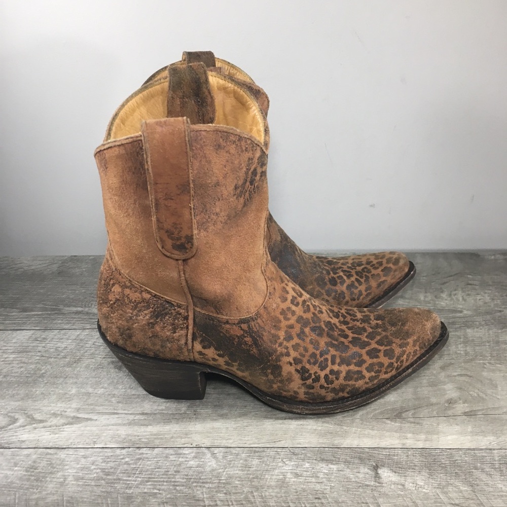 Overland Leopard Print Goat Leather Selena Cowboy Western Womens Boots Size 9.5